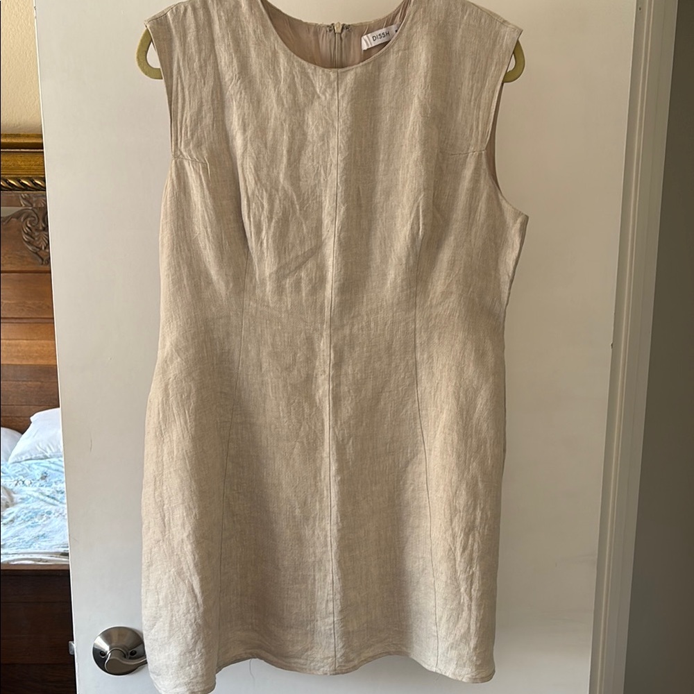 DISSH Tan Sheath Mini Dress Crew Neck Sleeveless